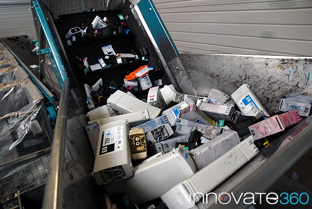 Ink cartridges being recycled 
