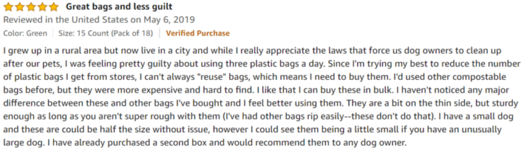 UNNI Dog Bags Amazon review